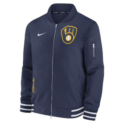 Milwaukee Brewers Authentic Collection Men s Nike MLB Full Zip Bomber Jacket. Nike